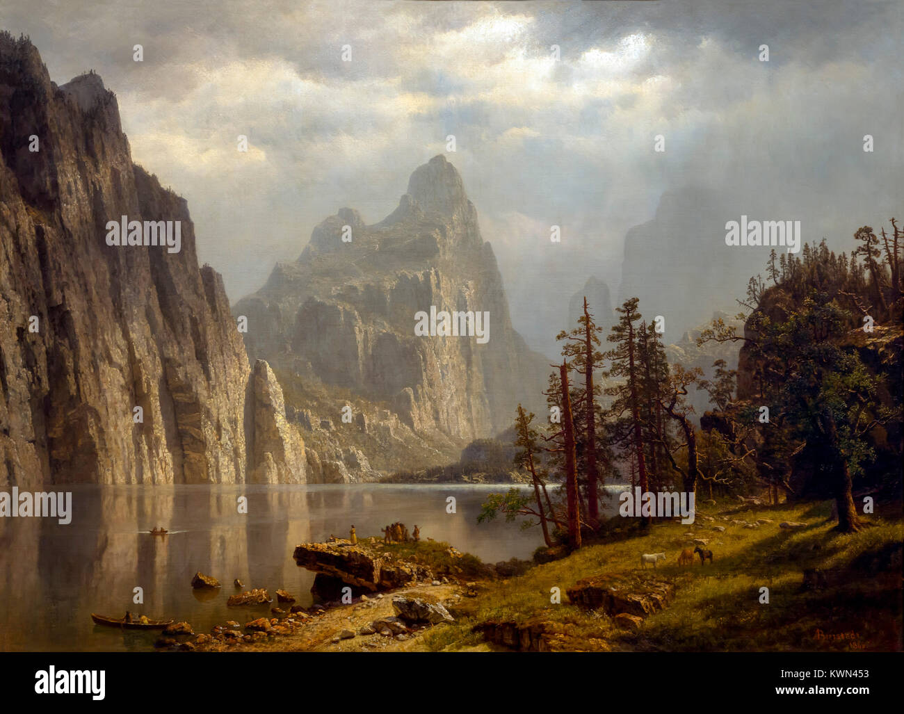 Río Merced, valle de Yosemite, Albert Bierstadt, 1866, Museo Metropolitano de Arte, Manhattan, Ciudad de Nueva York, EE.UU., América del Norte Foto de stock