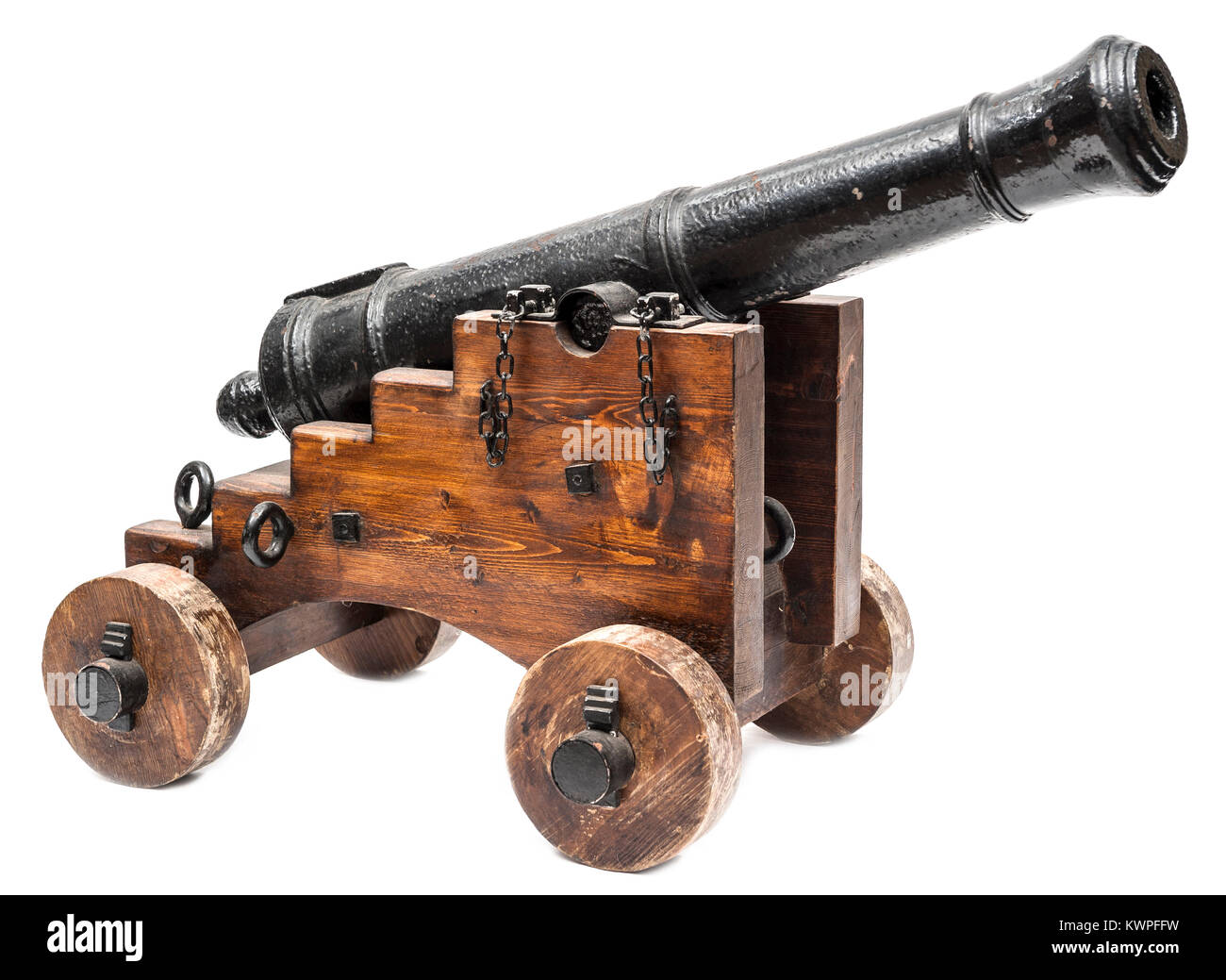 Siglo xix hierro tipo navales cañones en carruaje de madera Foto de stock