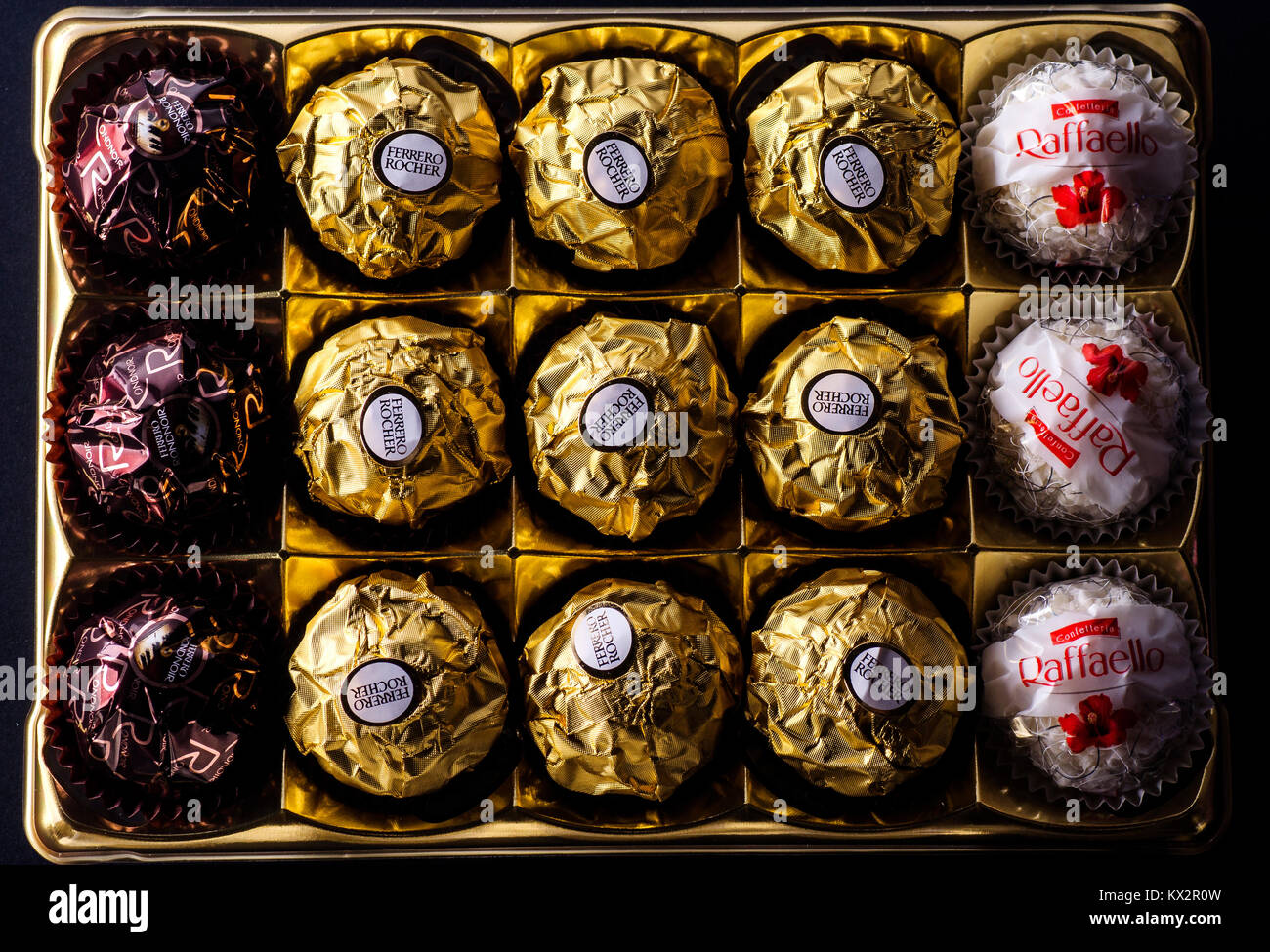 Ferrero colección productos de chocolate. Ferrero Rocher es producida