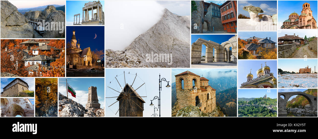 Collage del búlgaro, monumentos icónicos de lugares y destinos turísticos  populares, la relación de aspecto de la foto de portada de la red social  Fotografía de stock - Alamy