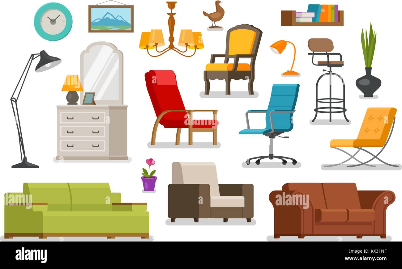 Interior, muebles, tienda de muebles concepto. Ilustración vectorial Ilustración del Vector