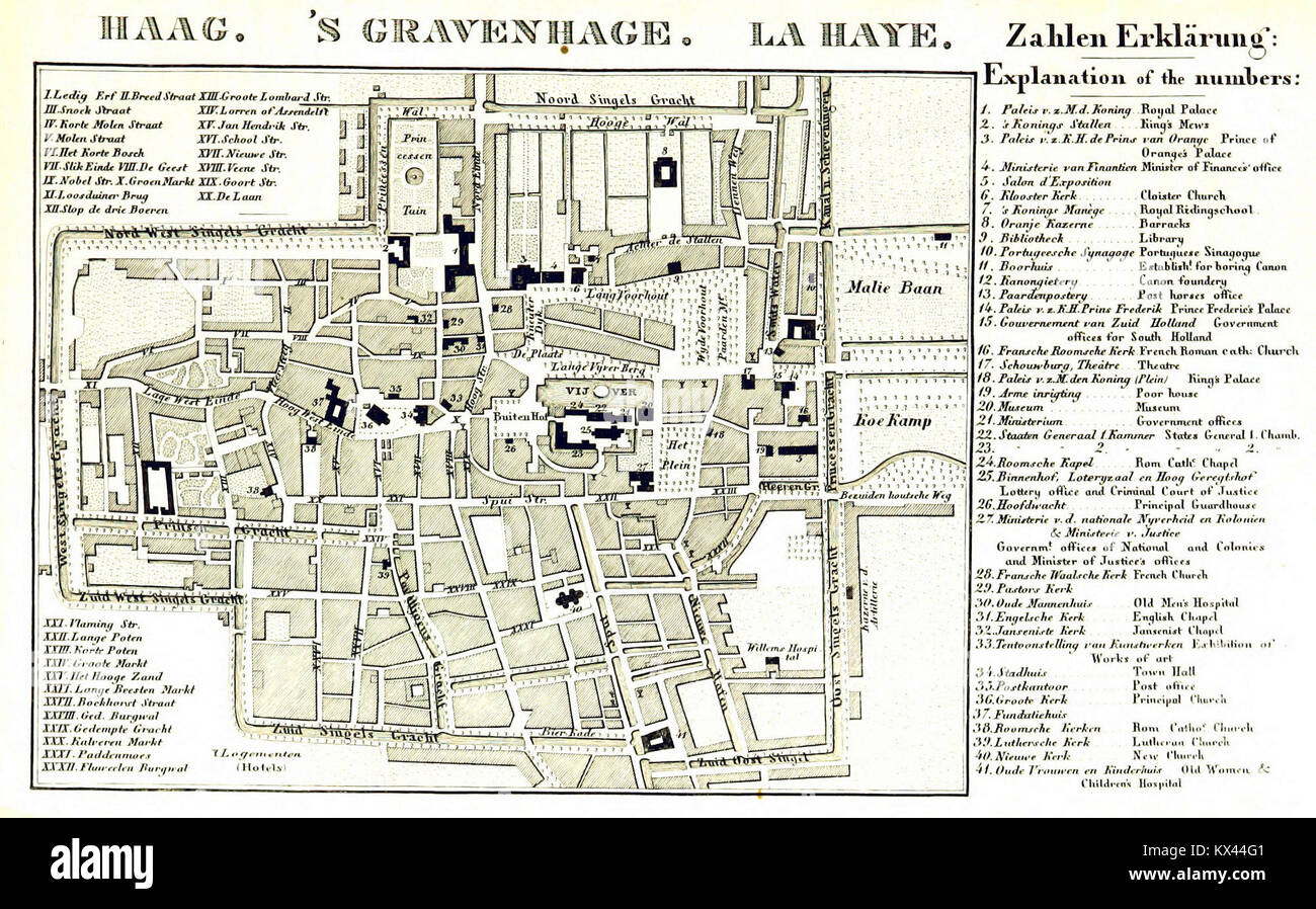 Mapa de Den Haag (La Haya) en 1845. Rheinischer Städte-Atlas Foto de stock