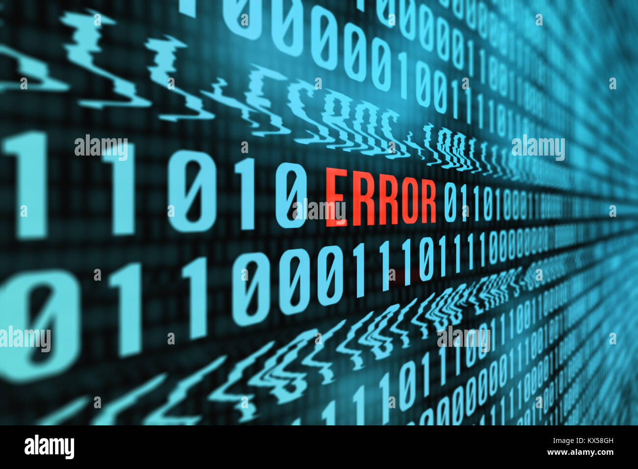 Concepto con una pantalla llena de datos informáticos Glitching binaria en la palabra 'Error' en rojo Foto de stock