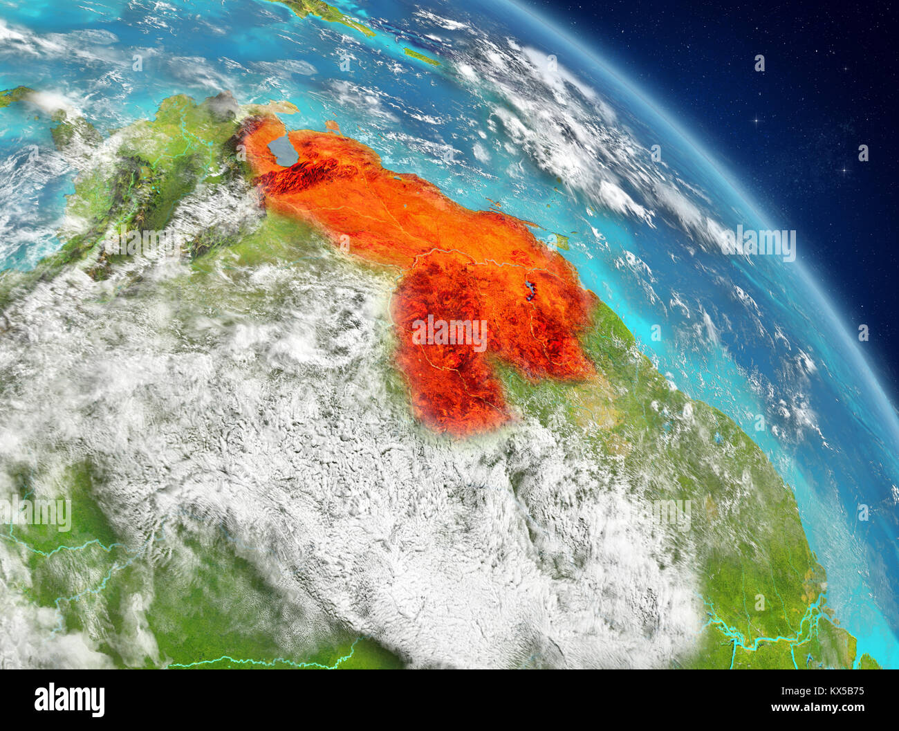 Ilustración de Venezuela como visto desde la órbita de la tierra. Ilustración 3D. Los elementos de esta imagen proporcionada por la NASA. Foto de stock