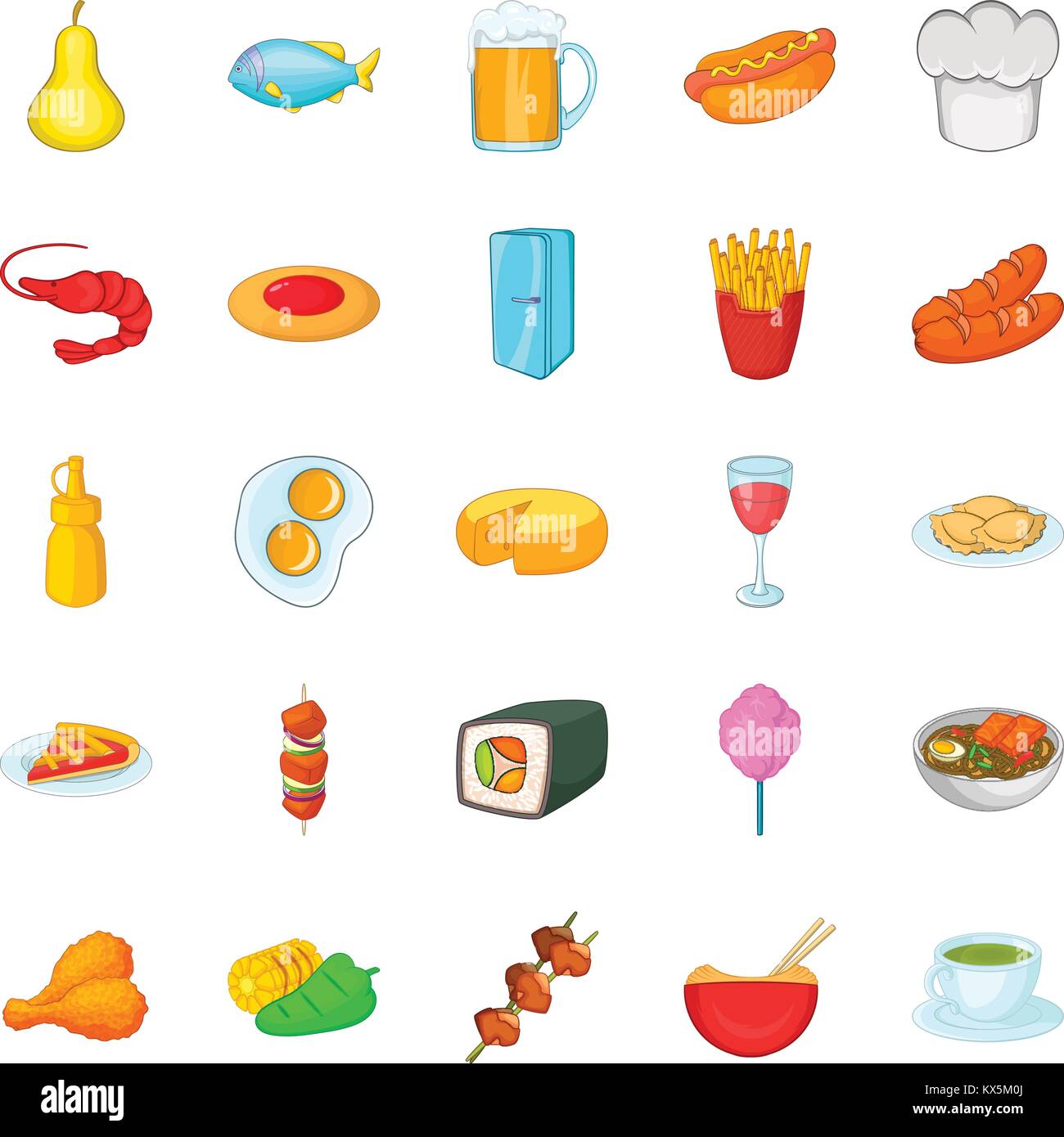 La diversidad culinaria, conjunto de iconos de estilo de dibujos animados Ilustración del Vector