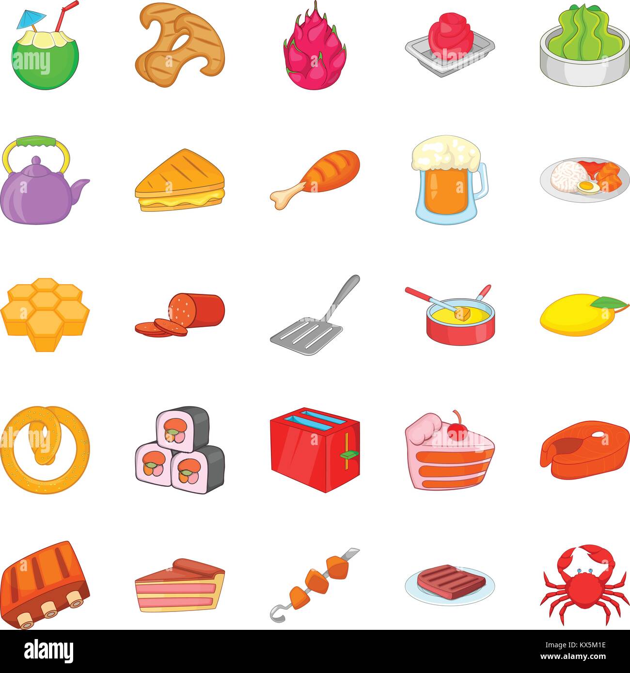 Iconos de alimentos nacionales, estilo de dibujos animados Ilustración del Vector