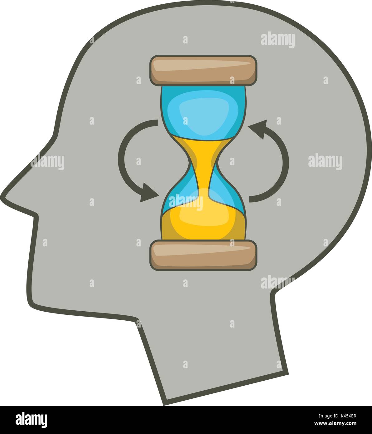 El icono de reloj de arena dentro de cabeza humana, estilo de dibujos  animados Imagen Vector de stock - Alamy
