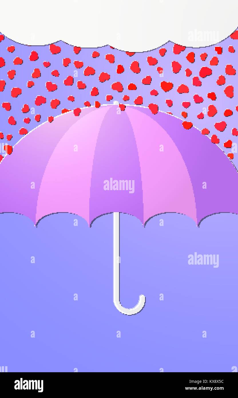 Tarjeta de amor de diseño. Paraguas y cae la lluvia en forma de corazones  Imagen Vector de stock - Alamy