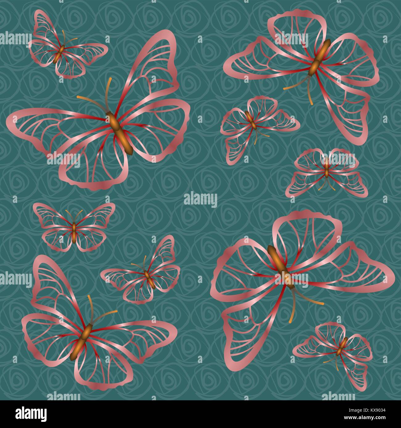 Fondo verde y rosa con mariposas Ilustración del Vector