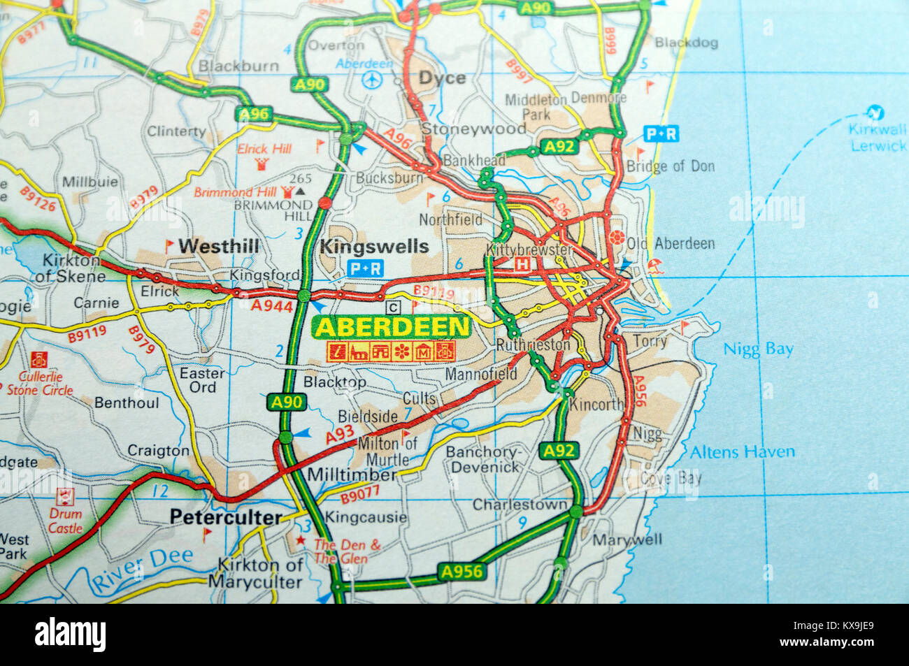 Mapa De Carreteras De Aberdeen Escocia Kx9je9 