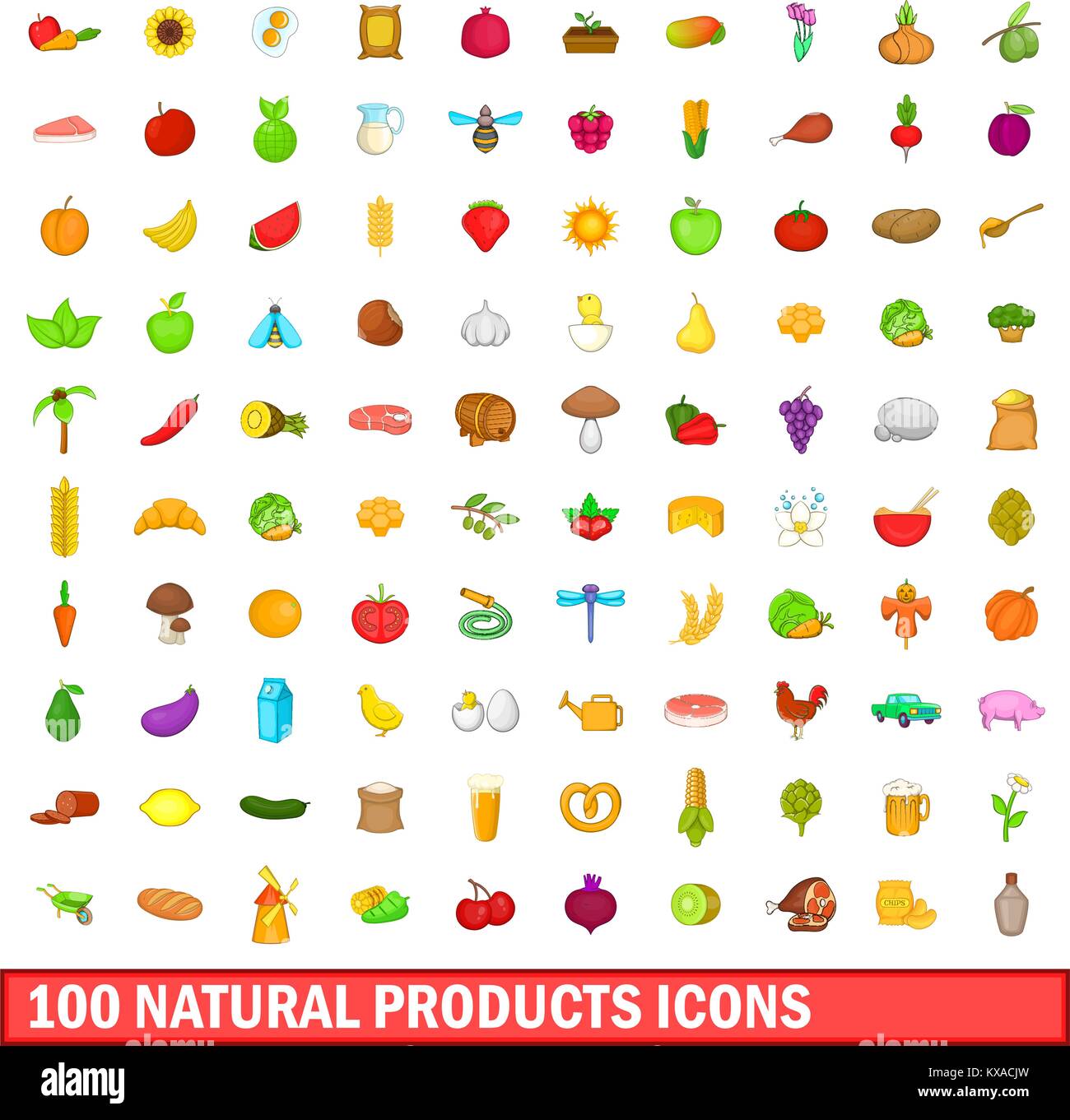 proporción vía Tectónico 100 iconos de productos naturales, estilo de dibujos animados Imagen Vector  de stock - Alamy