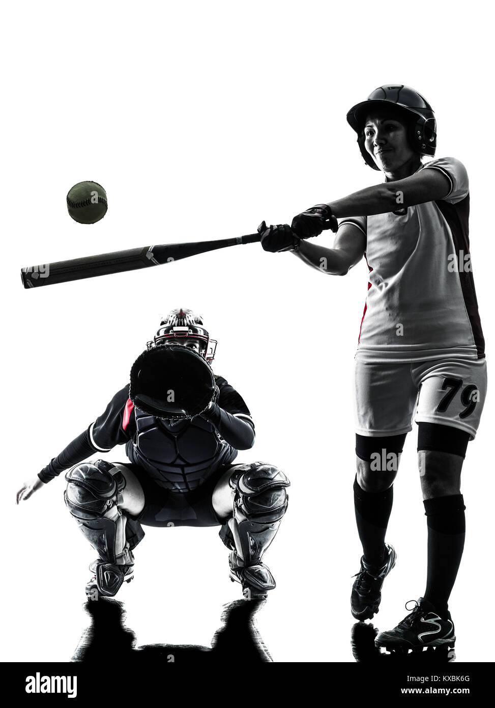 Las Mujeres Jugando A Jugadoras De Softbol En Silueta Aislado Sobre Fondo Blanco Fotografia De Stock Alamy