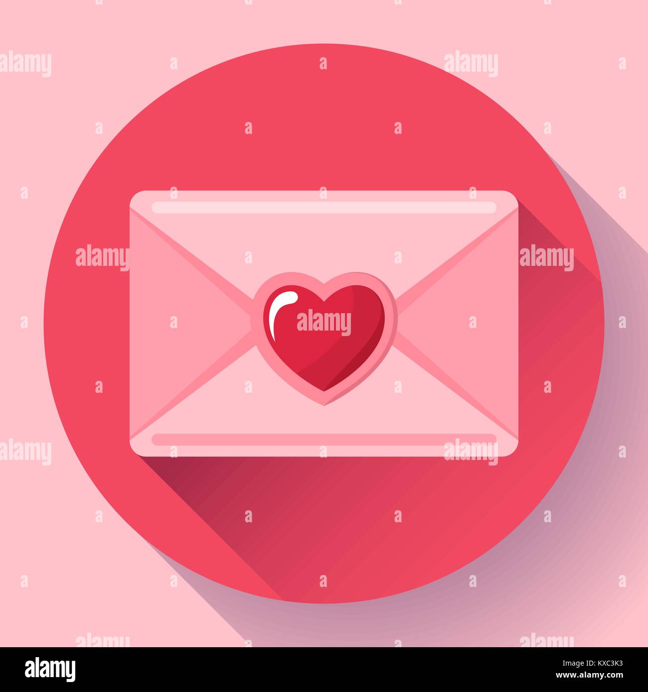 Sobres con corazón rosa icono rojo, feliz día de San Valentín carta de amor, amor mensaje Ilustración del Vector
