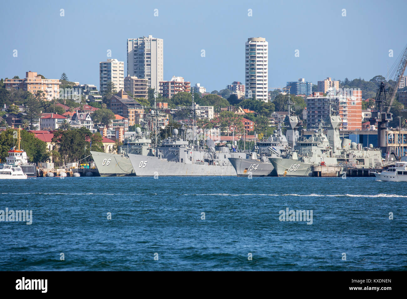 Los buques de guerra de la marina australiana en Garden Island en Sydney, Australia Foto de stock