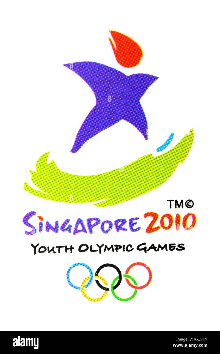 Logotipo oficial de los Juegos Olímpicos de la Juventud aislado en blanco. La ceremonia inaugural de los Juegos Olímpicos de la juventud tuvo lugar en Singapur, del 14-26 de agosto de 2010. Para deportes y Foto de stock