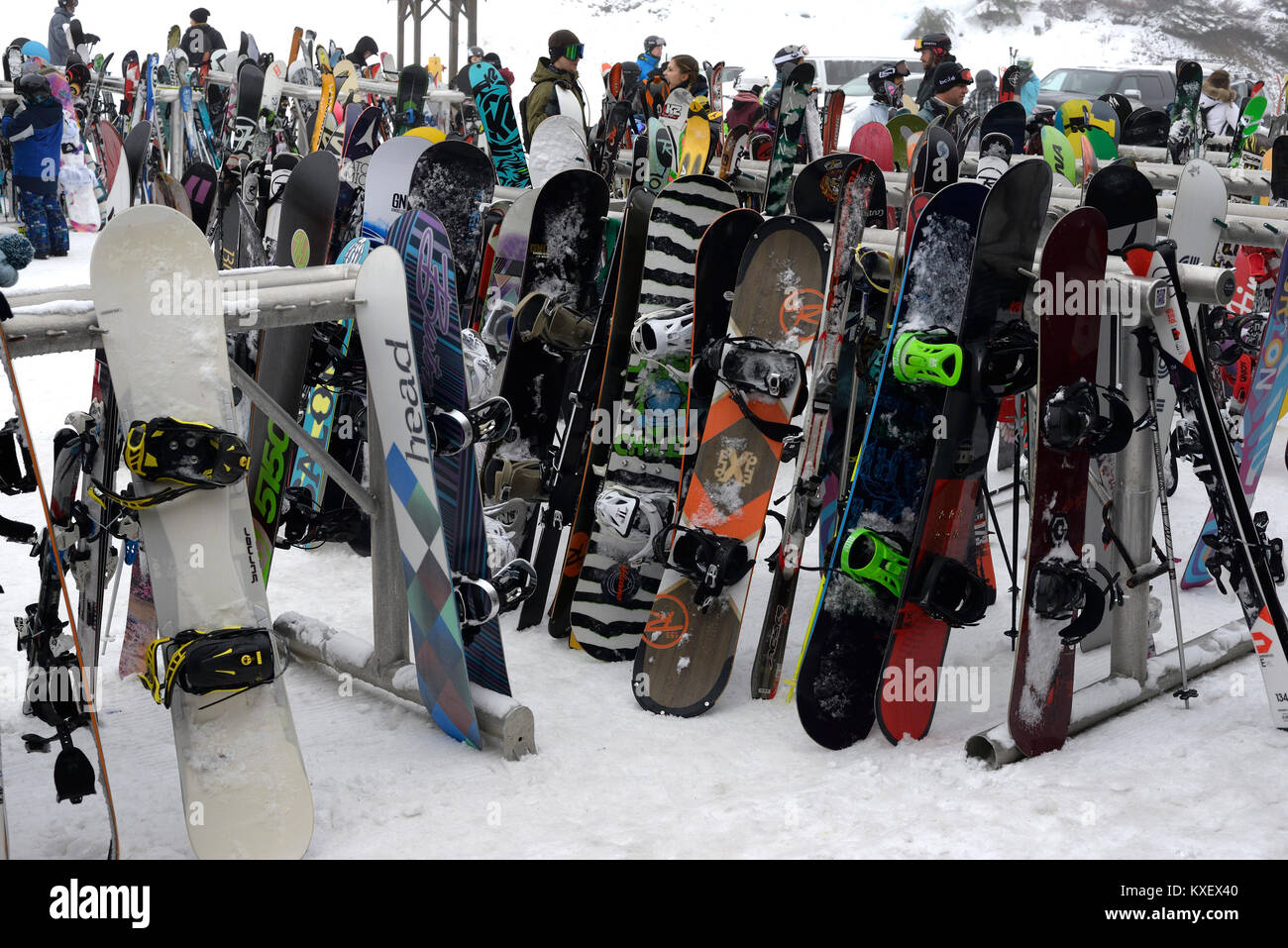 Tablas de snowboard en el Monte Washington. Foto de stock