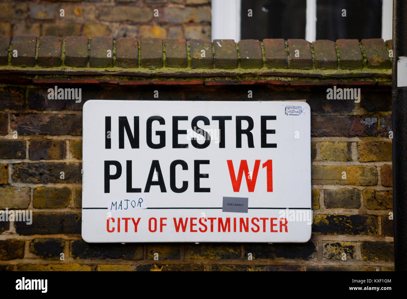 Lugar Ingestre W1 de la ciudad de Westminster calle signo señal de carretera de Londres, Reino Unido. Gritar Londres zap pegatina. Espacio para copiar Foto de stock