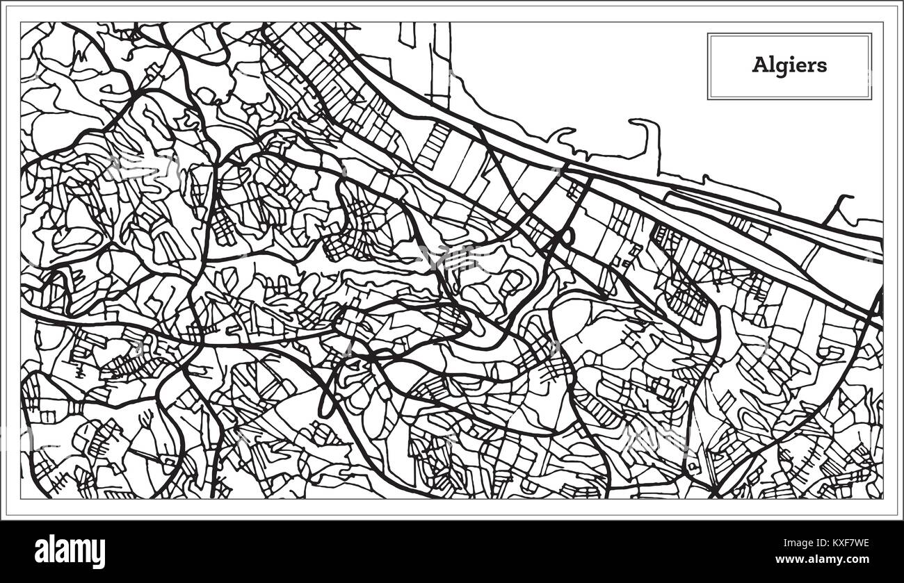 Argel, Argelia mapa en blanco y negro a color. Ilustración vectorial. Mapa de esquema. Ilustración del Vector