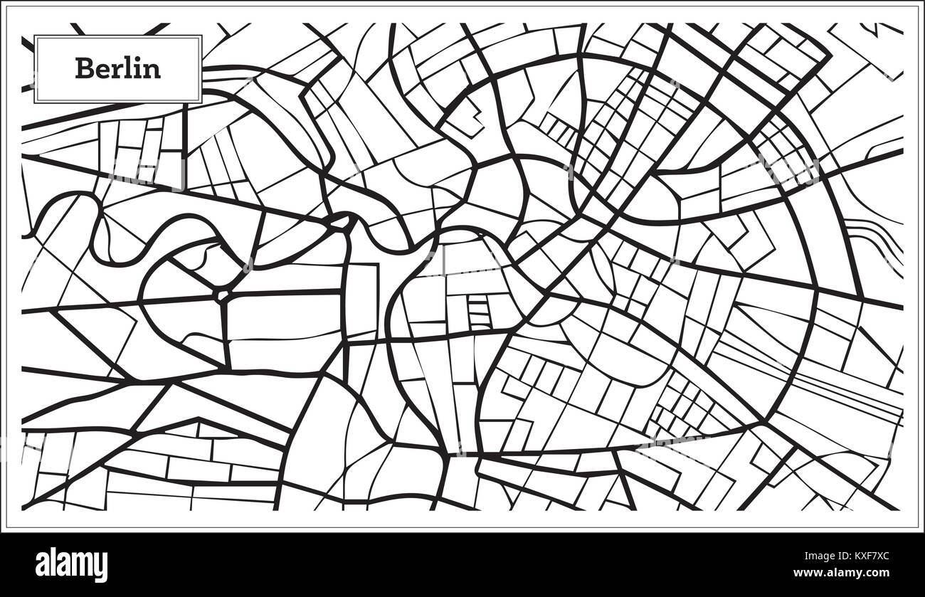 Berlín Alemania mapa en blanco y negro a color. Ilustración vectorial. Mapa de esquema. Ilustración del Vector