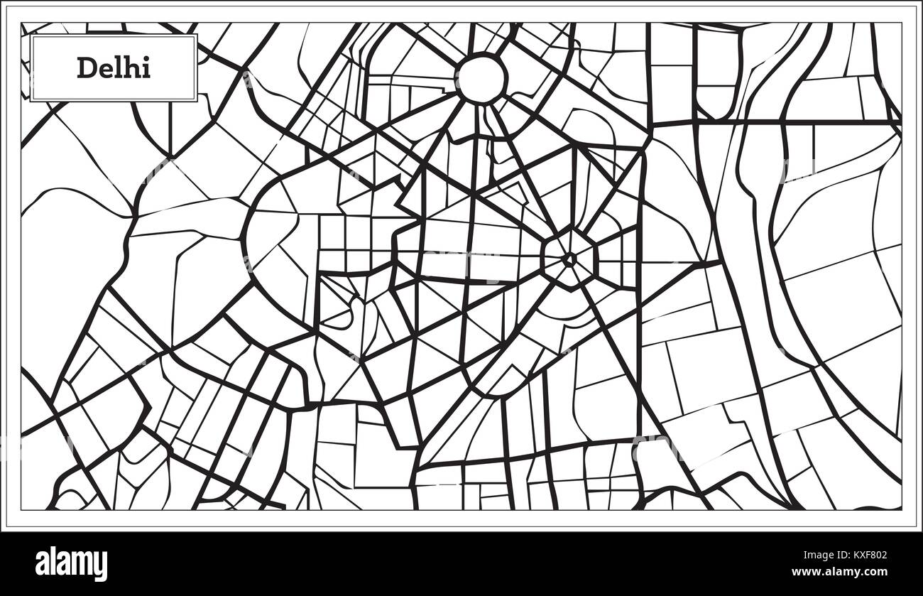Mapa de la ciudad de Delhi India en color blanco y negro. Ilustración vectorial. Mapa de esquema. Ilustración del Vector