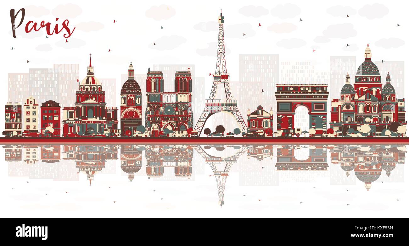 París, Francia La Ciudad con hitos de color. Ilustración vectorial. Viajes de negocios y turismo concepto con edificios históricos. Ilustración del Vector