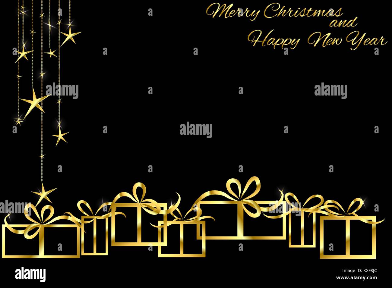 Regalo De Navidad Con Fondo Dorado Sobre Negro Imagen Vector De Stock Alamy
