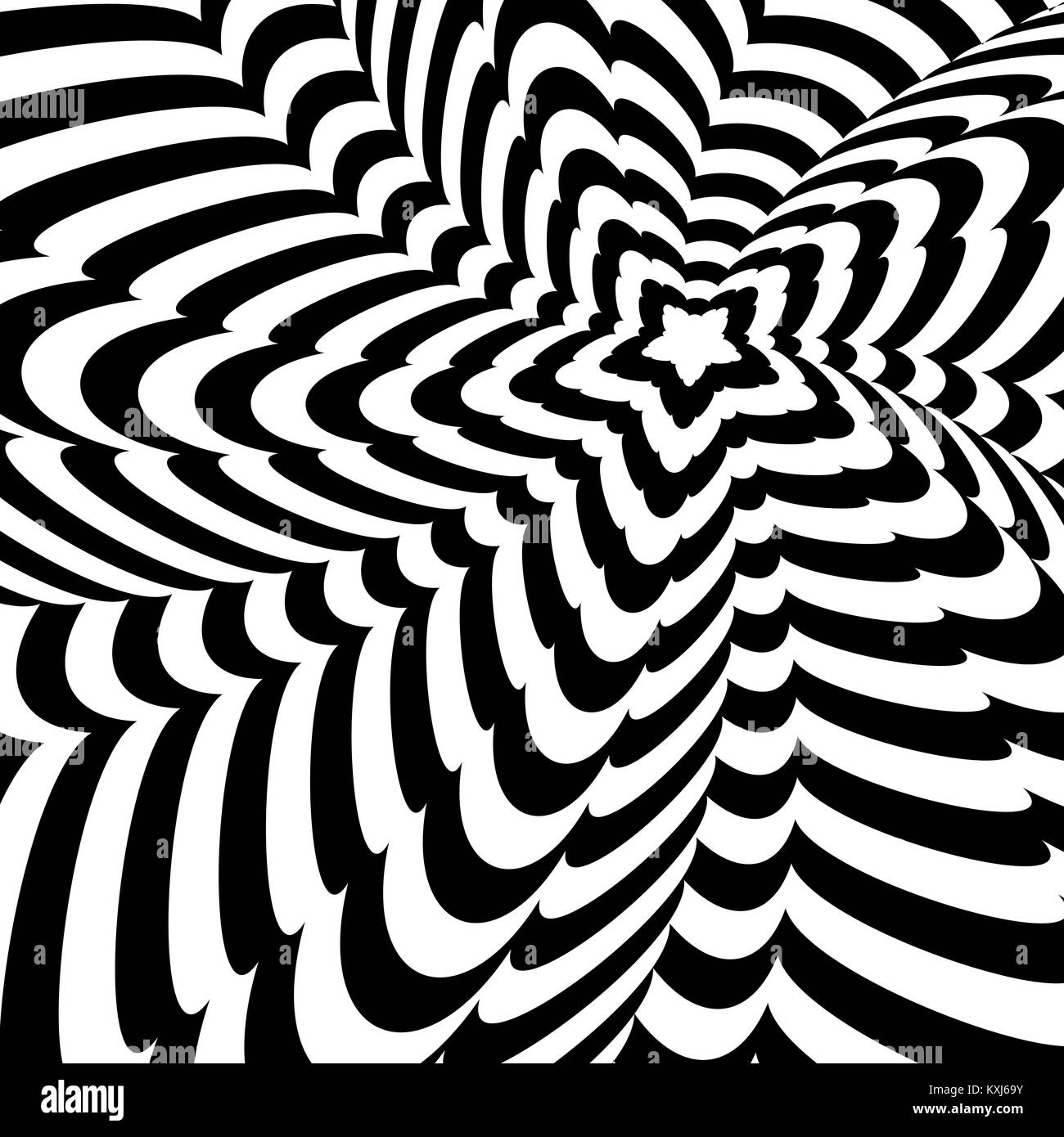 Blanco y negro abstractos ilusión óptica, Creative vector fondo trenzado distorsionado de la estrella Ilustración del Vector