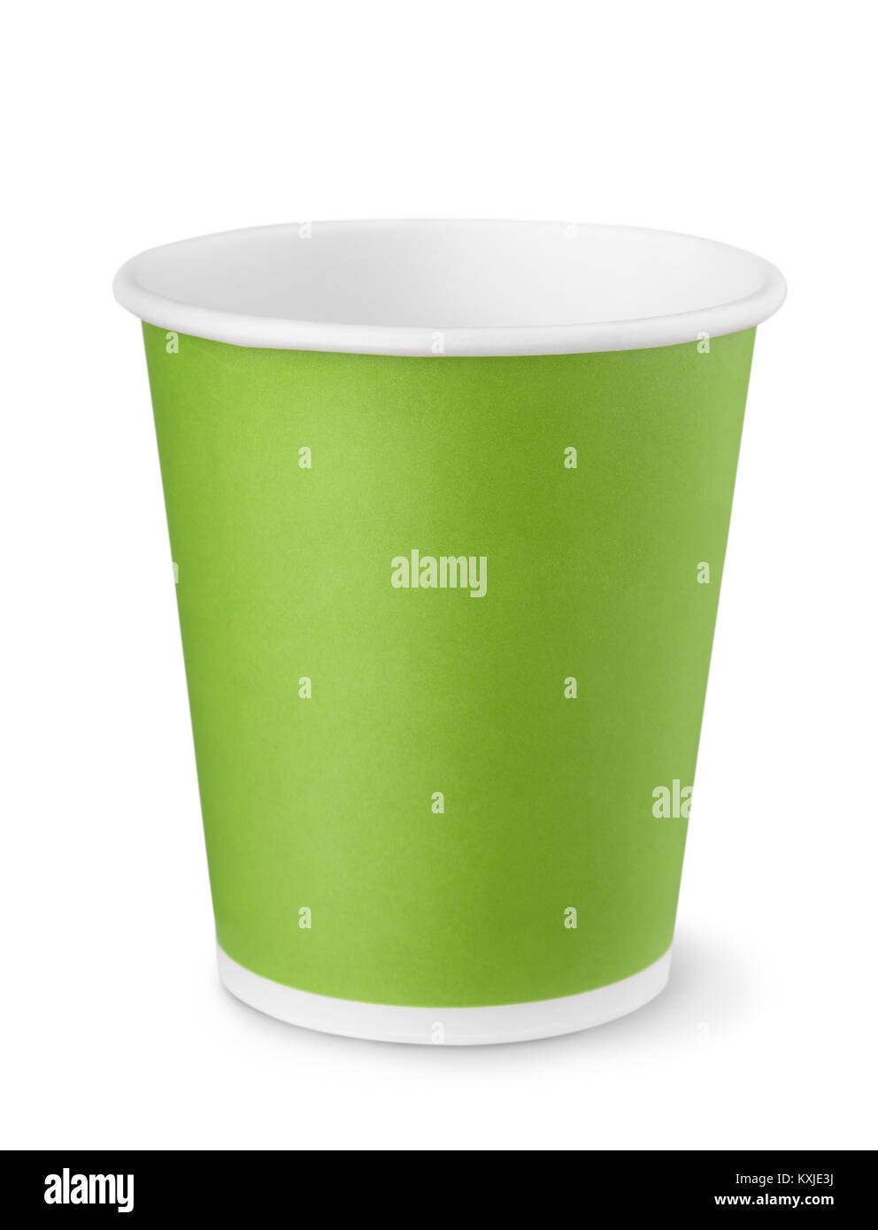 Vista frontal de la taza de papel verde aislado en blanco Foto de stock