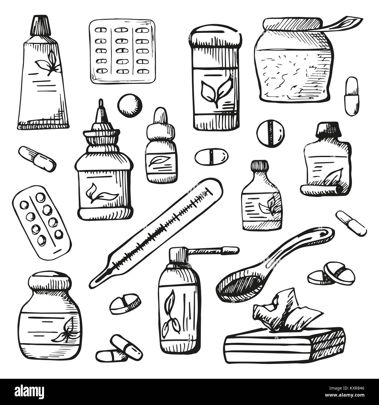 Las drogas aislado sobre fondo blanco. Ilustración vectorial en un estilo de  dibujo Imagen Vector de stock - Alamy