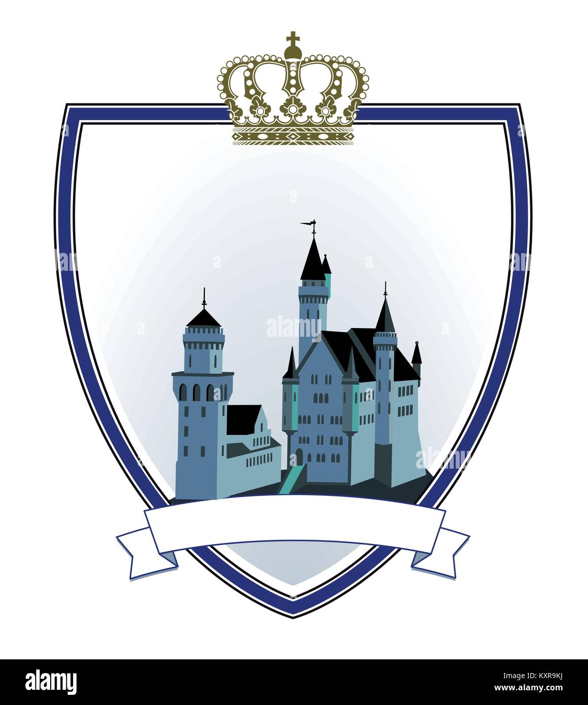 Castillo emblema escudo con corona Ilustración del Vector