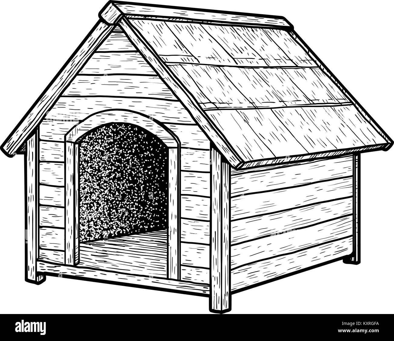 Dog house ilustración, dibujo, grabado, tinta, el arte lineal, vector