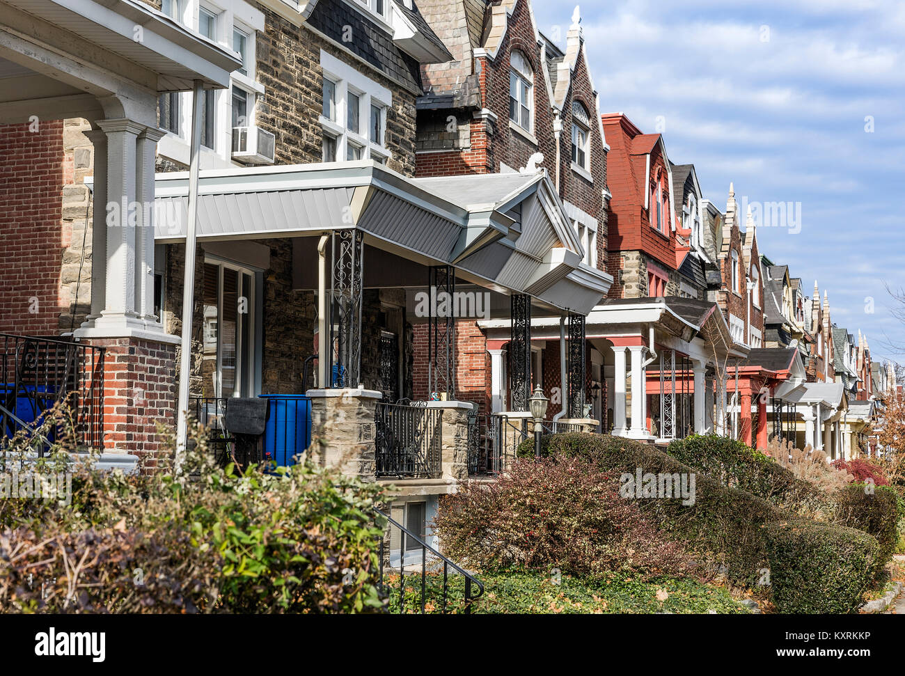 Casas fila, Mt Airy, Filadelfia, Pensilvania, Estados Unidos. Foto de stock