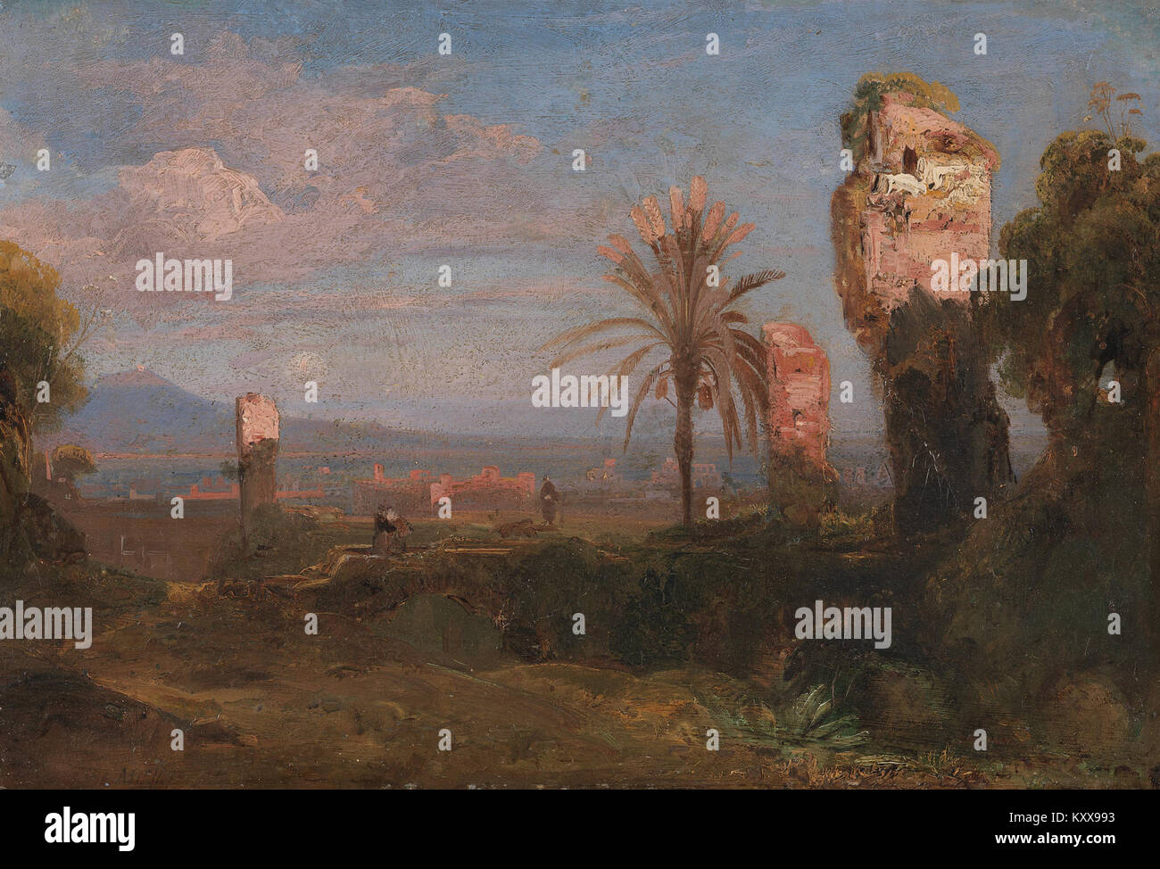 Friedrich August Elsasser - Südliche paisaje mit Ruinen und Palmen Foto de stock