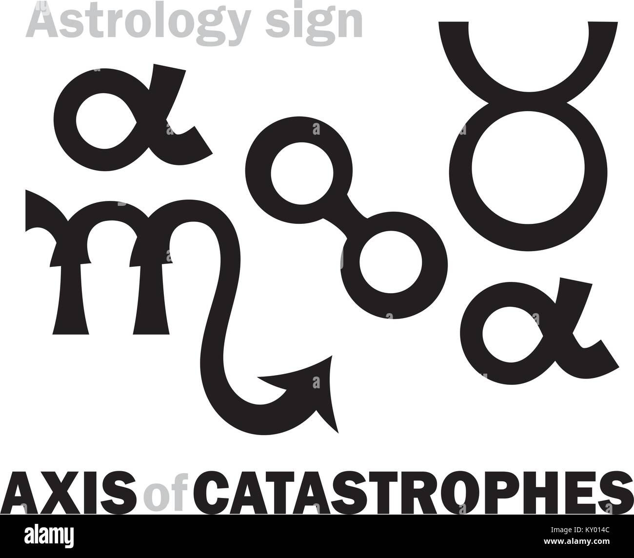 La astrología alfabeto: EJE DE CATÁSTROFES (eje catastropharum), línea de Antares (alfa Scorpii) para Aldebarán (alpha Tauri). Símbolo de los jeroglíficos. Ilustración del Vector