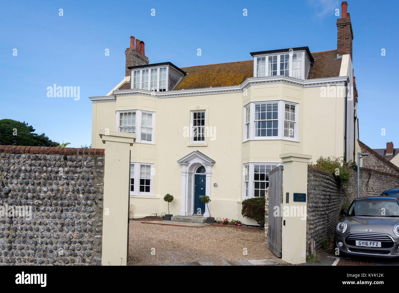 Rudyard Kipling antigua casa, los olmos, el verde, en Rottingdean, East Sussex, Inglaterra, Reino Unido Foto de stock