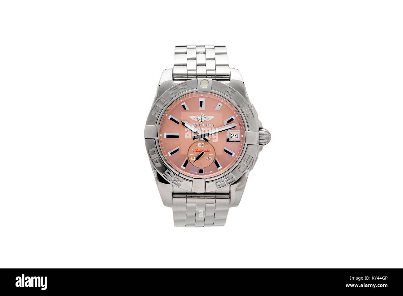Breitling reloj de hombre de acero inoxidable con cara de rosa Foto de stock