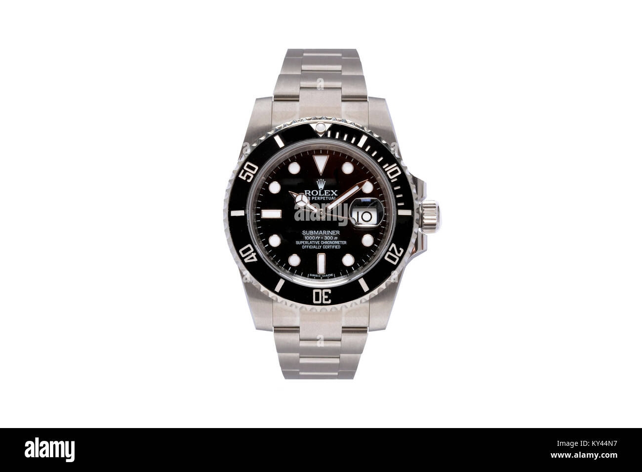 Rolex Submariner acero inoxidable reloj de hombre con la cara negra Foto de stock