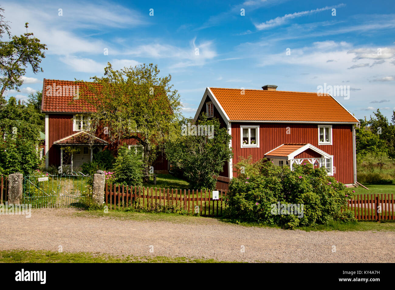 Las casas de Bullerbyn en Sevedstorp, Suecia. Foto de stock