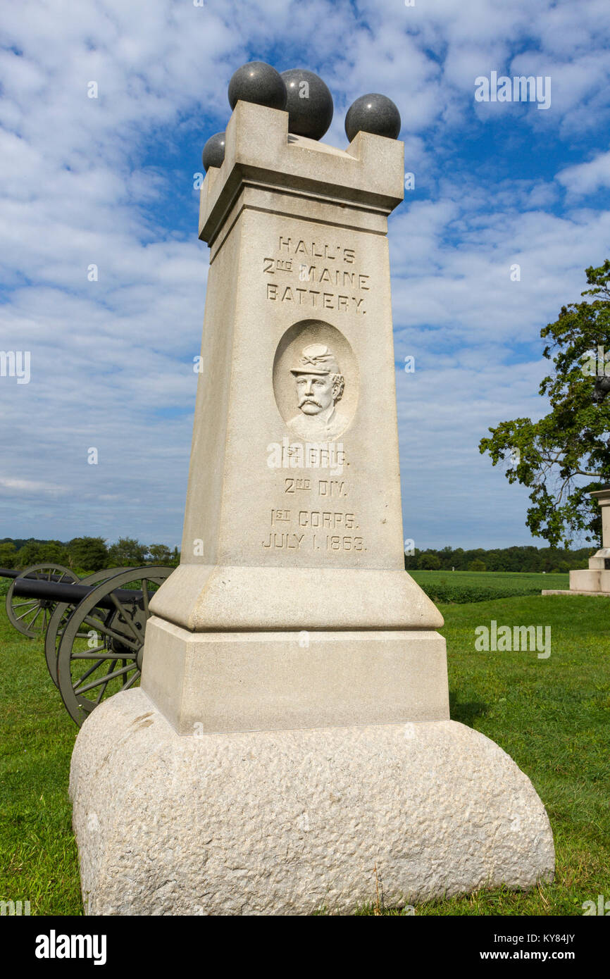 La segunda batería de Maine Monument, el Parque Militar Nacional de  Gettysburg, Pensilvania, Estados Unidos Fotografía de stock - Alamy