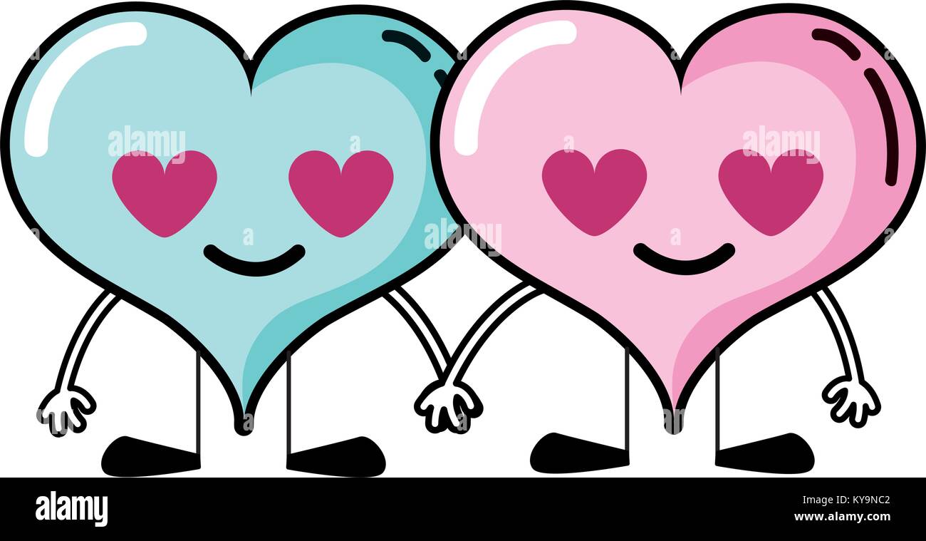 Par de corazón con amor kawaii caricaturas Imagen Vector de stock - Alamy