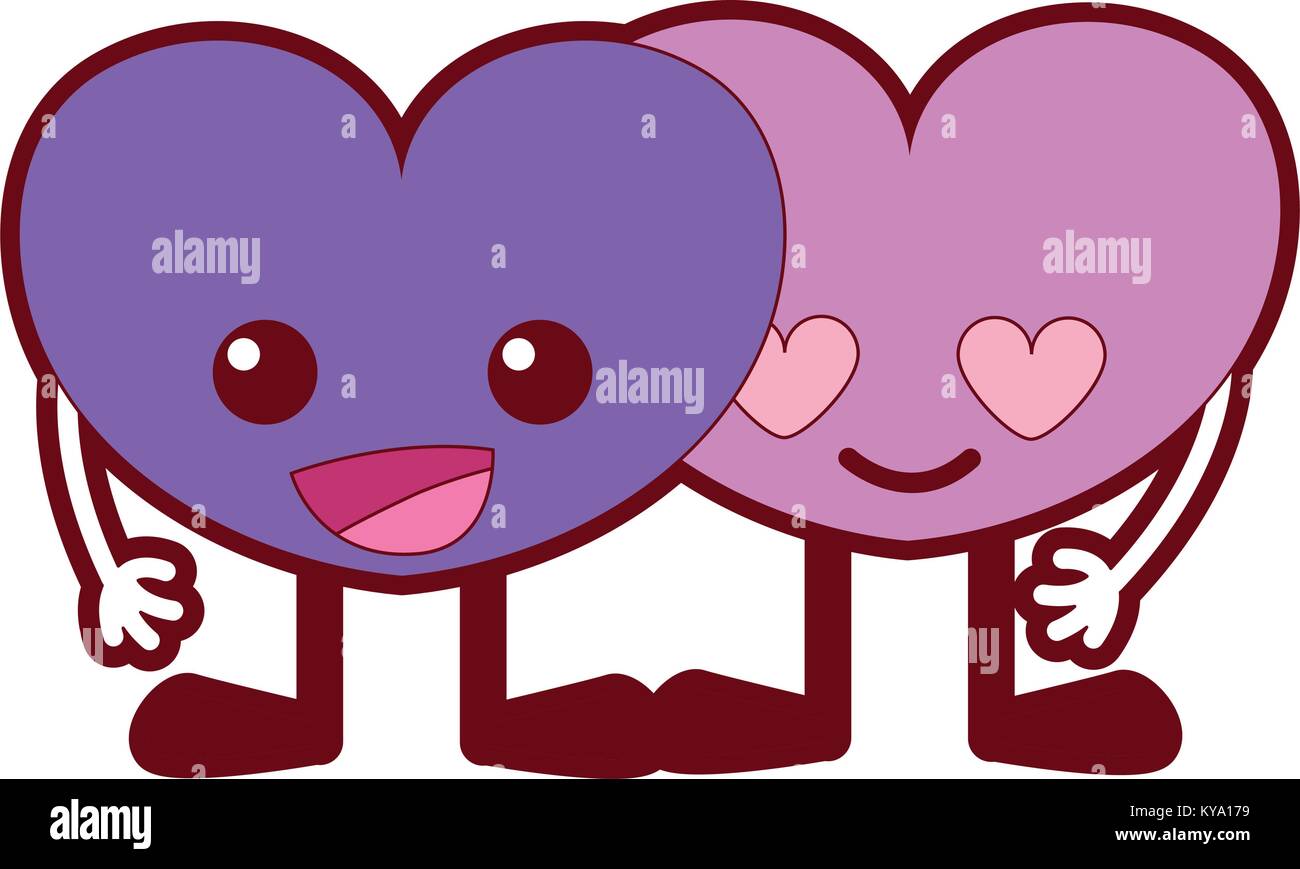 Color De Linea Tiernos Corazones Par Kawaii Caricaturas Imagen Vector De Stock Alamy