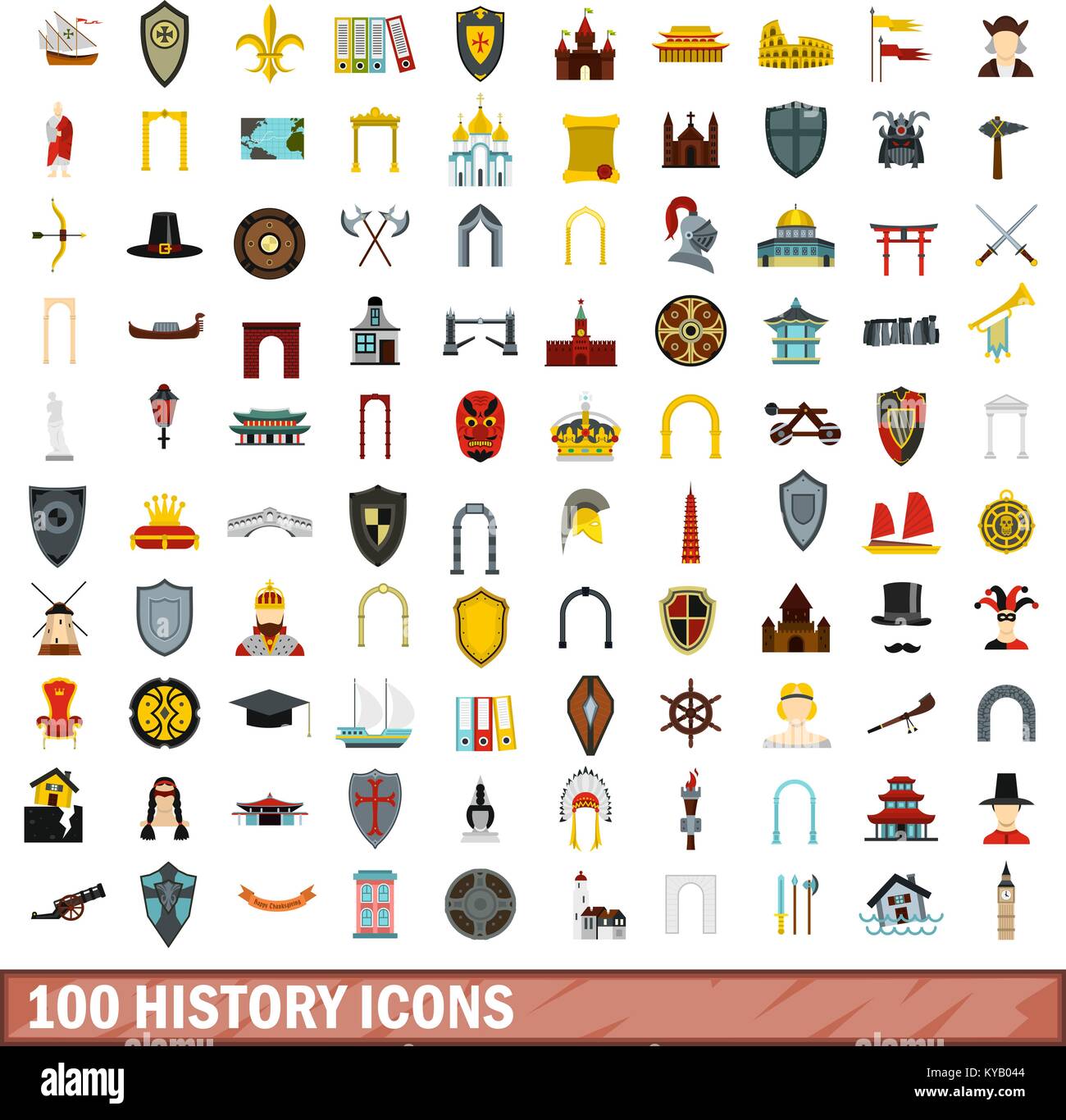 100 historia iconos en estilo plano para cualquier diseño ilustración vectorial Ilustración del Vector