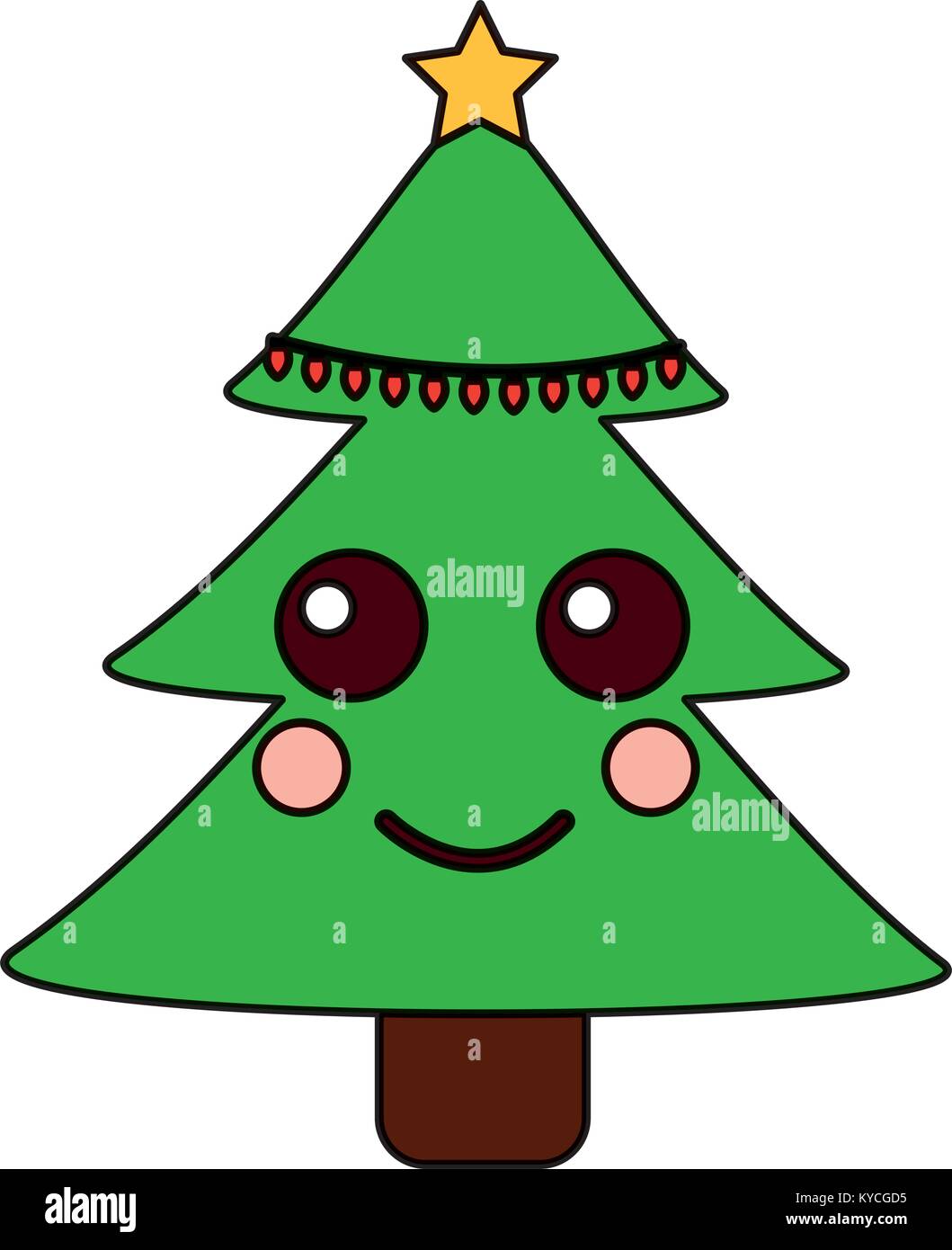 Árbol de navidad kawaii cartoon feliz ilustración vectorial Imagen Vector  de stock - Alamy