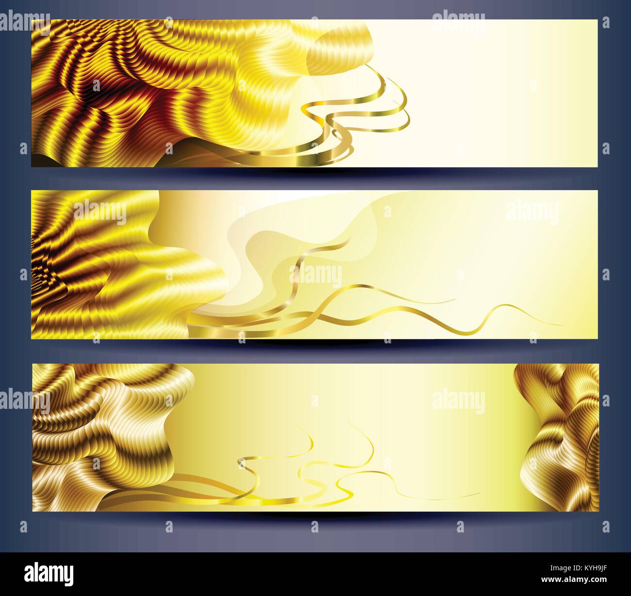 Un conjunto de vectores de oro banners web plantillas. Resumen Antecedentes Ilustración del Vector