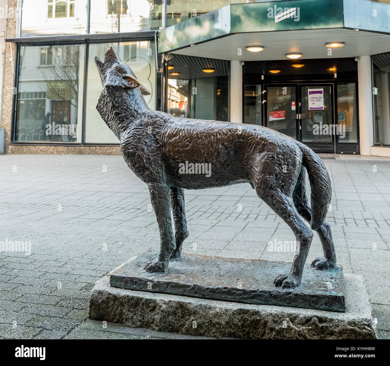Haugesund, Noruega - 9 de enero de 2018: La escultura de un Lobo, canis  lupus, en el centro de la ciudad de Haugesund Fotografía de stock - Alamy