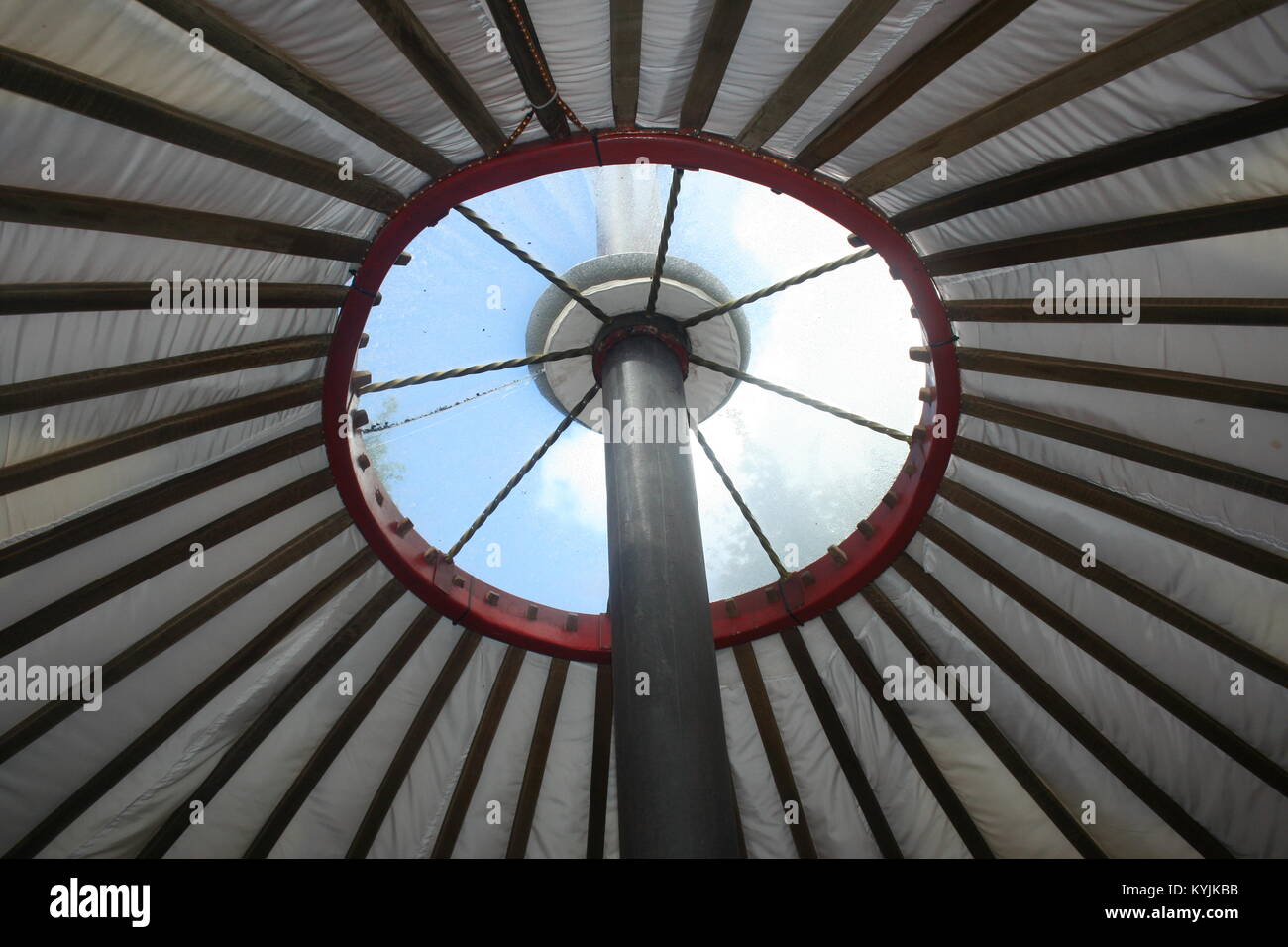 La vista a través del techo de una yurta glamping, REINO UNIDO Foto de stock