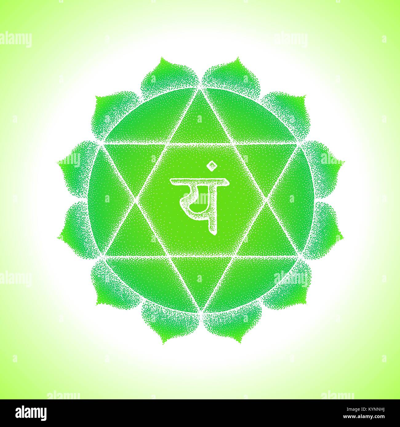 Vector cuarto chakra anahata corazón semillas sánscrito mantra Yam hinduismo sílaba pétalos de loto. Trabajo Dot tatuaje dibujado a mano de estilo monocromático blanco símbolo g Imagen Vector de stock - Alamy