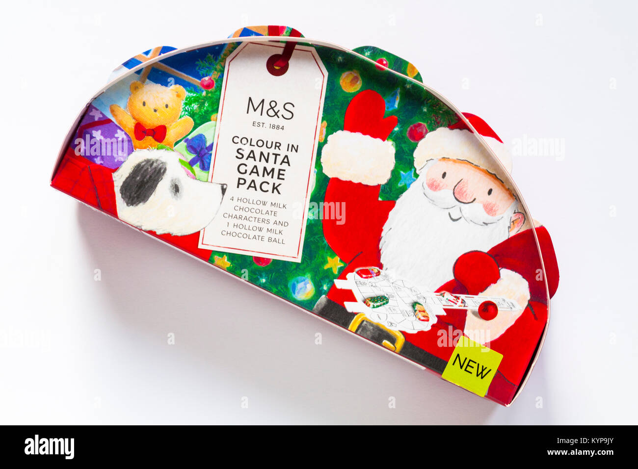 M&S color en Santa game pack chocolate aislado sobre fondo blanco. Foto de stock