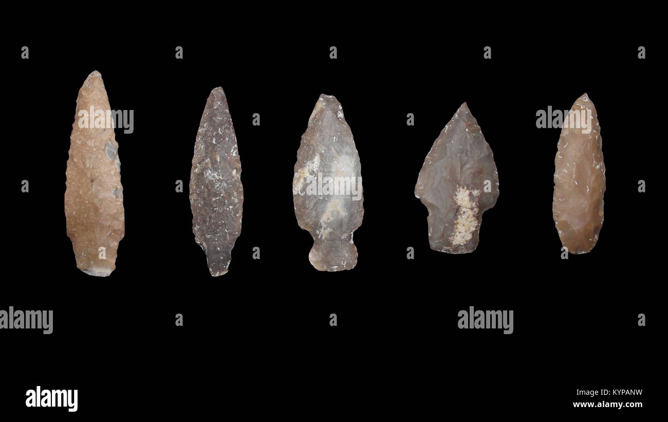 Puntas de flecha, Flint Maya de Belice del período Clásico Tardío (800-900 d.C.) Foto de stock