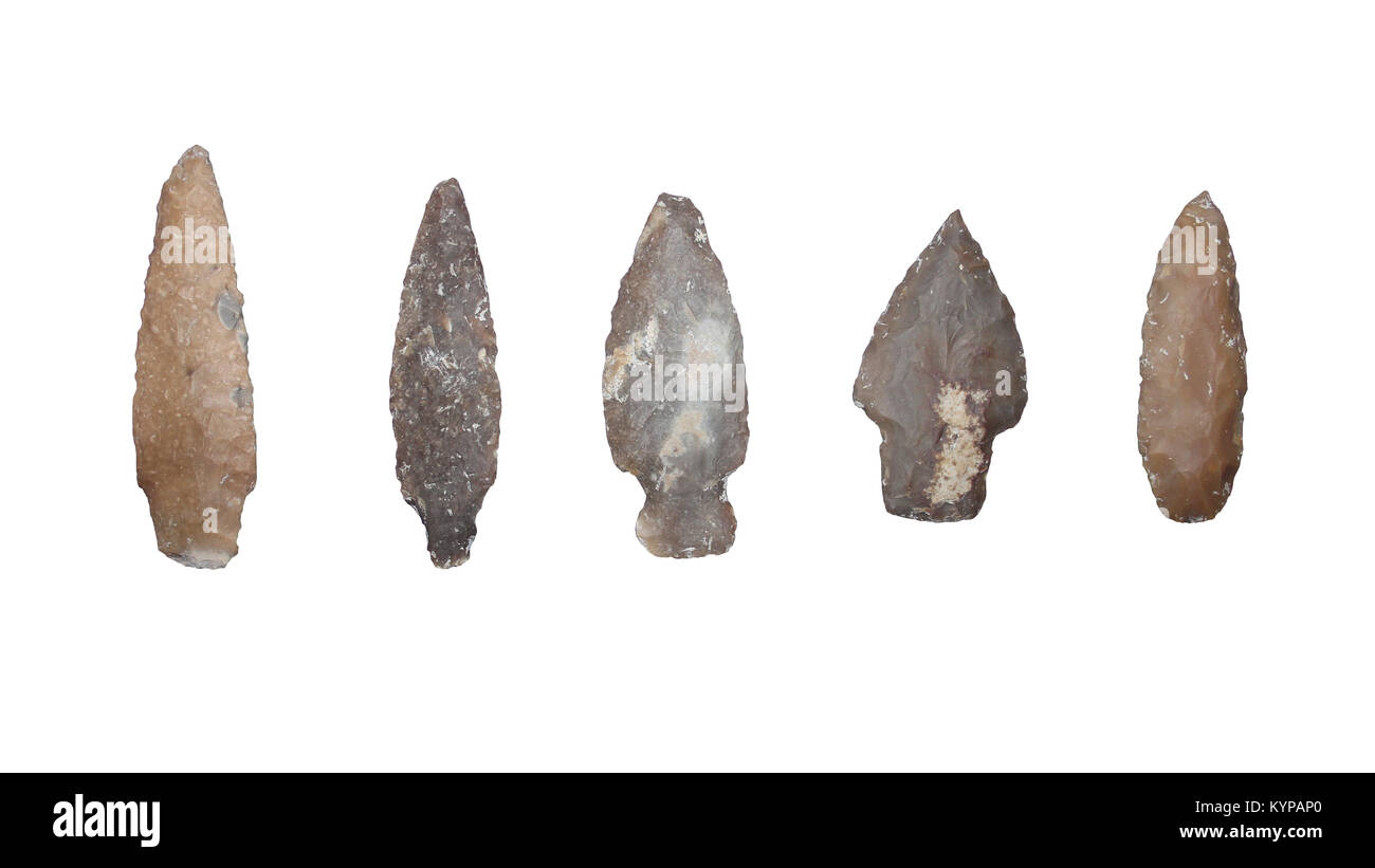 Puntas de flecha, Flint Maya de Belice del período Clásico Tardío (800-900 d.C.) Foto de stock